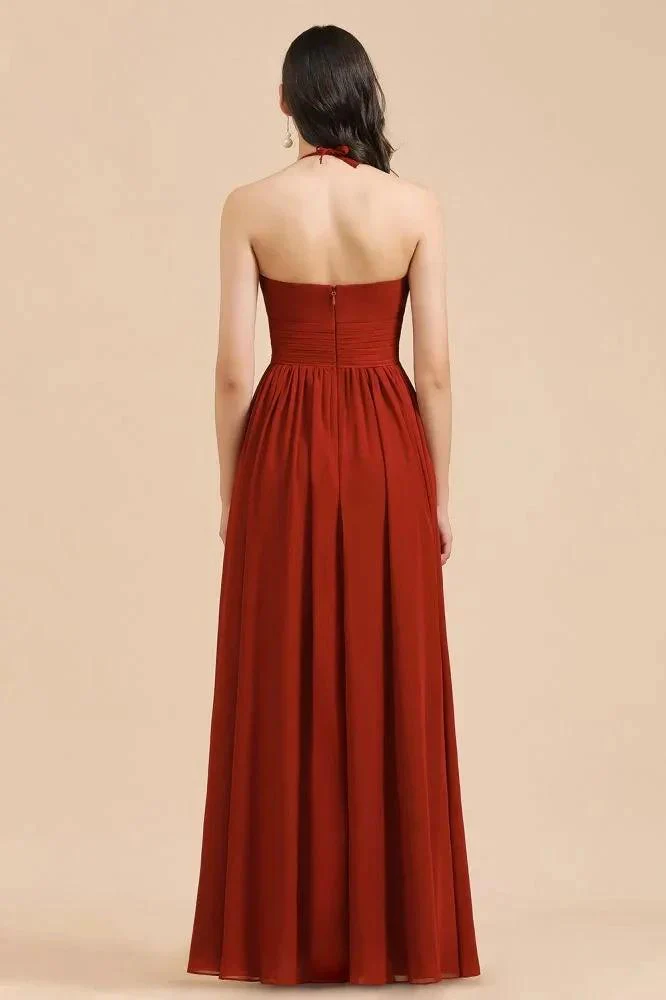 Elegant Halter Aline Chiffon Bridesmaid Dress Sleeveless Floor Length Wedding Party Dress - Image 2