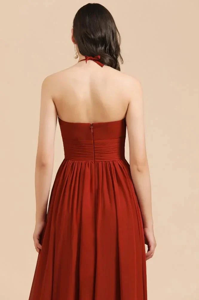 Elegant Halter Aline Chiffon Bridesmaid Dress Sleeveless Floor Length Wedding Party Dress - Image 9