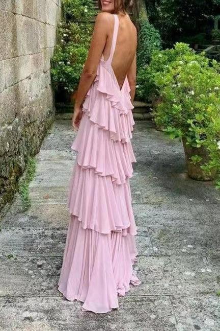 Elegant Halter Chiffon Prom Dress With Layered, Backless Evening Gown Y1232 - Image 2