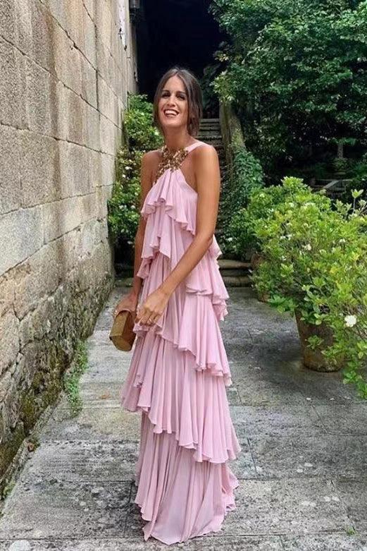Elegant Halter Chiffon Prom Dress With Layered, Backless Evening Gown Y1232 - Image 3