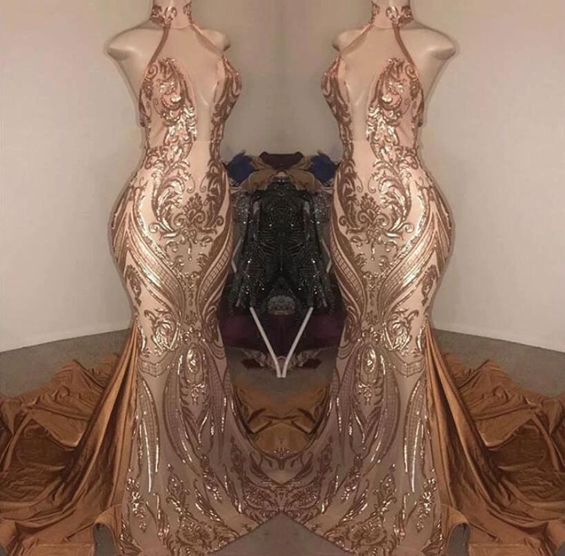Elegant Halter Deep V-Neck Mermaid Floor-length Prom Dress - Image 2