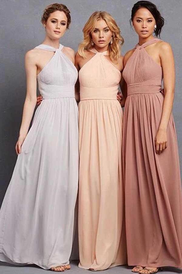 Elegant Halter Ruffles Empire Floor-length Chiffon Bridesmaid Dresses BD033 - Image 2