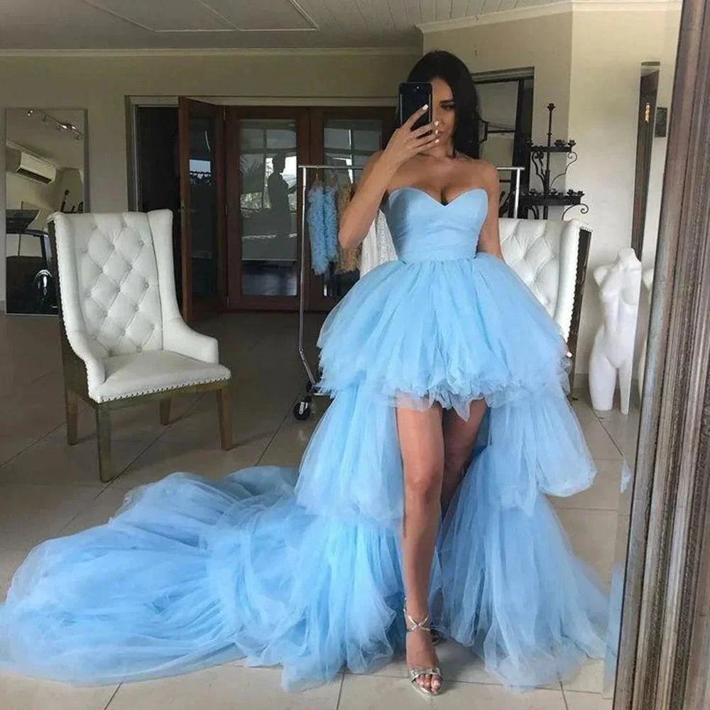 Elegant High Low Sweetheart Tulle Formal Graduation Prom Dresses - Image 2