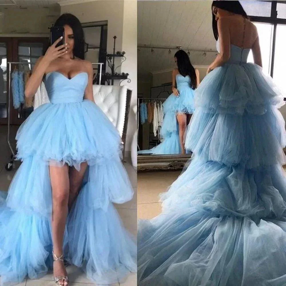 Elegant High Low Sweetheart Tulle Formal Graduation Prom Dresses - Image 3