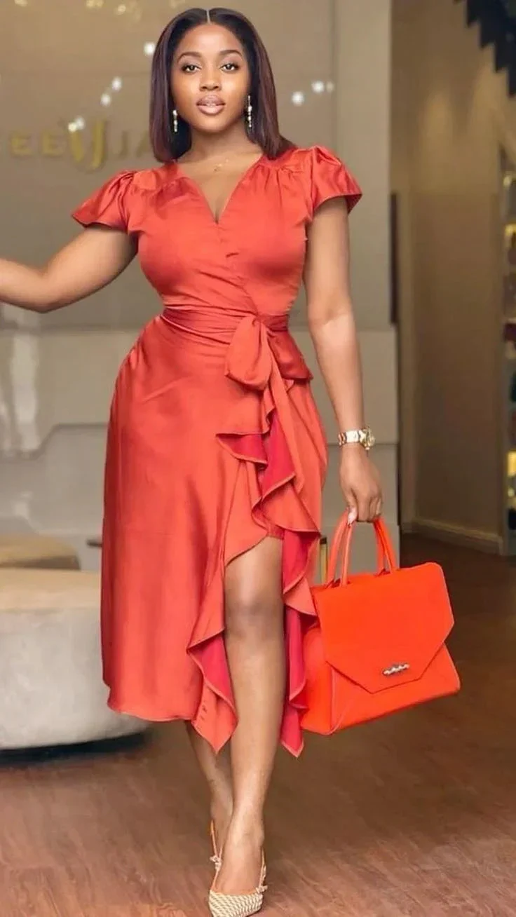 Elegant High Waist A-Line Evening Dress Women Casual V-Neck Office Lady Career Dress Y6201 - Image 2