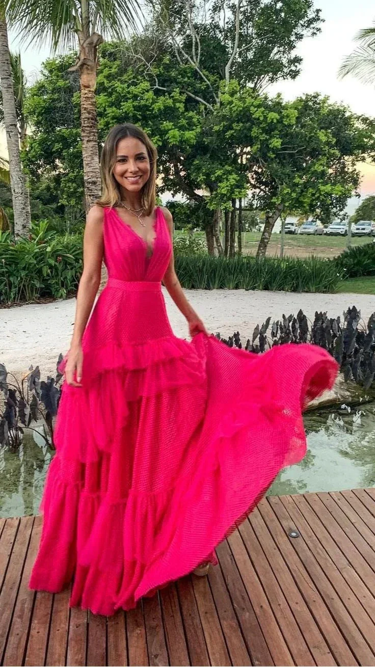 Elegant Hot Pink A-line Evening Dress Hot Pink Formal Dress Y5337 - Image 2