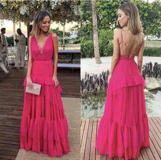Elegant Hot Pink A-line Evening Dress Hot Pink Formal Dress Y5337 - Image 3