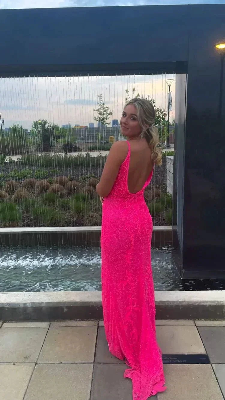 Elegant Hot Pink Prom Dress,Backless Evening Dress,Formal Gown Y1717 - Image 2