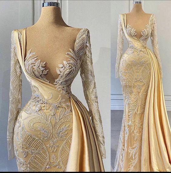 Elegant Hot Yellow Applique Long Sleeves Wedding Dresses Women Formal Pageant Dress Y899 - Image 2