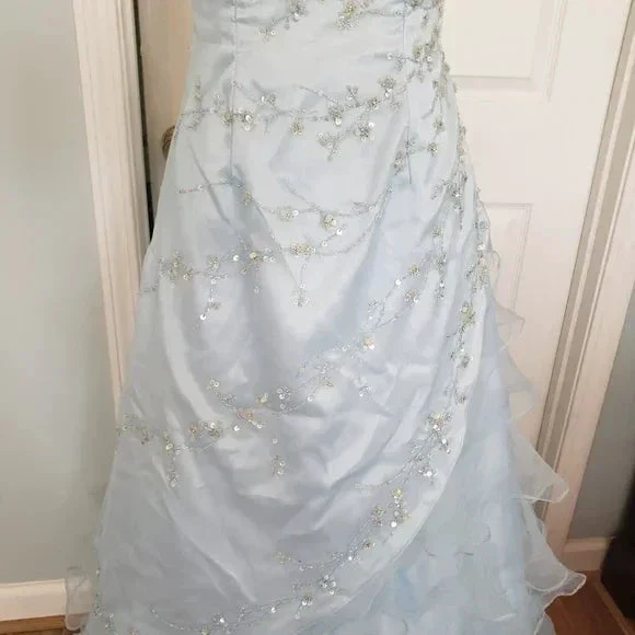 Elegant Ice Blue Sequins Beaded Ball Gown,Tulle Layered A Line Prom Dress Y7931 - Image 8