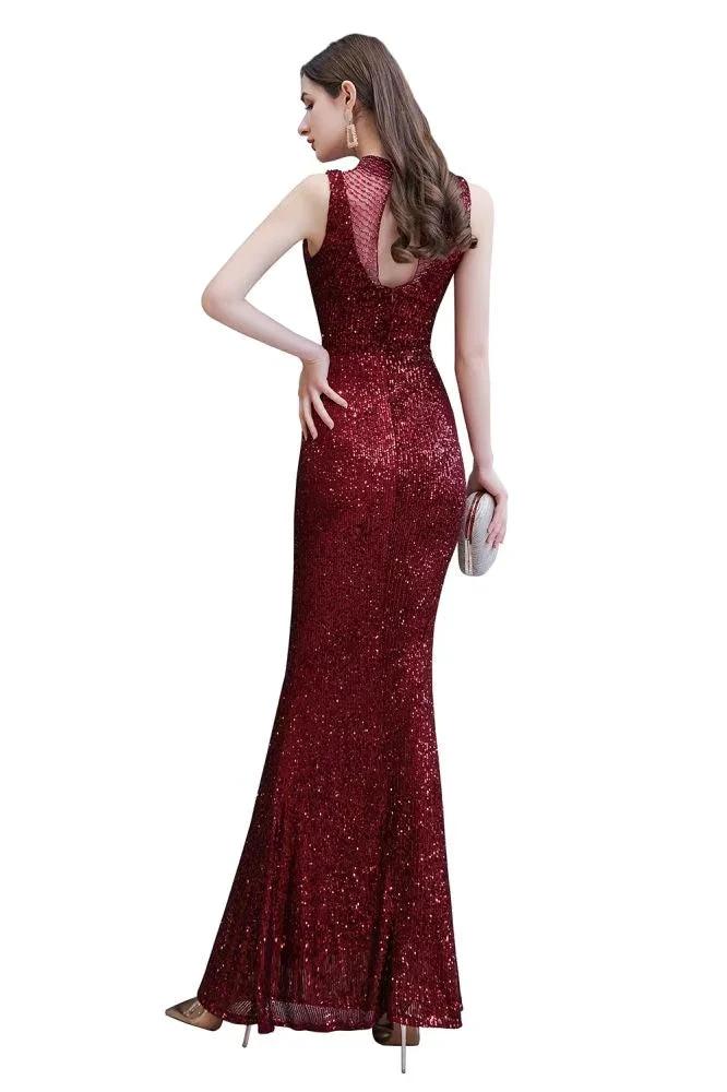 Elegant Illusion Neck Burgundy Sleeveless Mermaid Prom Dress - Image 11