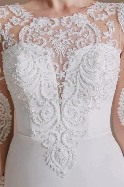 Elegant Jewel Long-Sleeve Mermaid Floor-Length Satin Wedding Dresses with Pattern - Image 7
