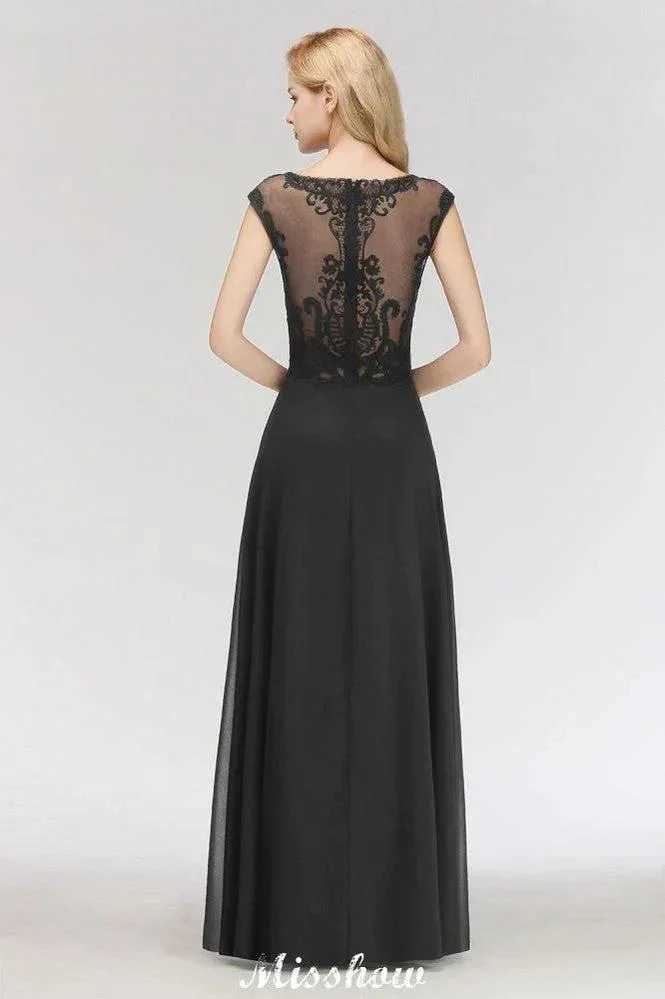 Elegant Jewel Sleeveless floor-Length A-line Lace Black Bridesmaid Dress - Image 2
