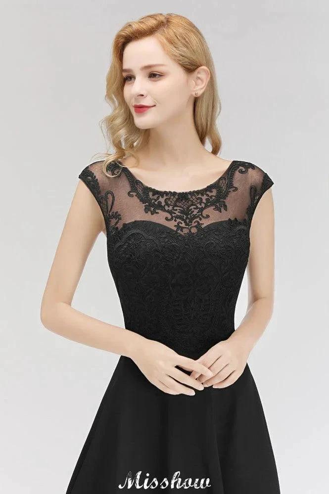 Elegant Jewel Sleeveless floor-Length A-line Lace Black Bridesmaid Dress - Image 5