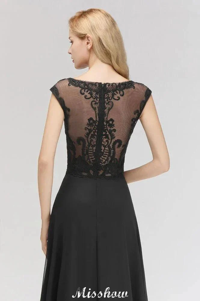 Elegant Jewel Sleeveless floor-Length A-line Lace Black Bridesmaid Dress - Image 7