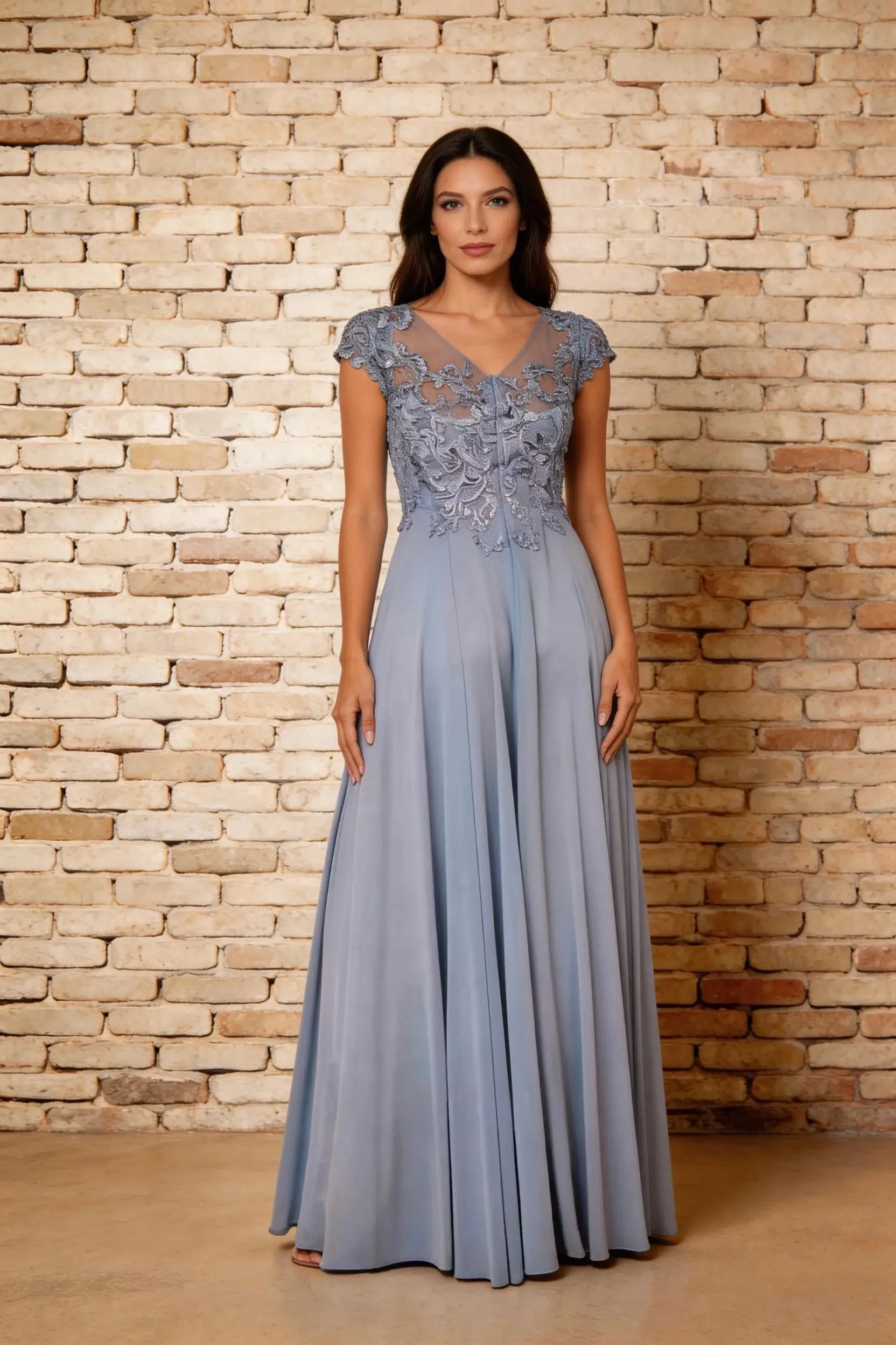 Elegant Lace Applique Chiffon A Line Mother of the Bride Dress - Image 3