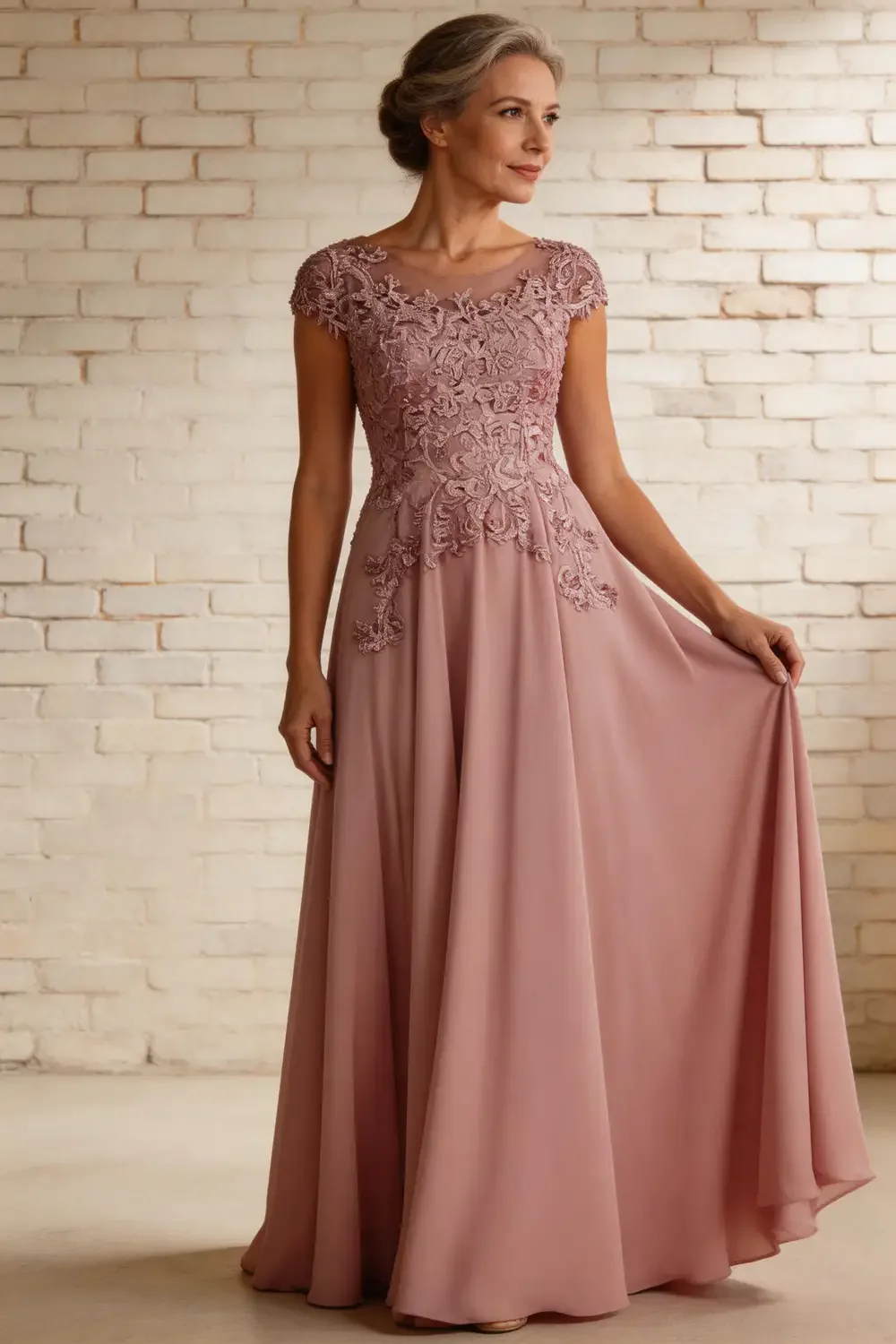 Elegant Lace Applique Chiffon A Line Mother of the Bride Dress - Image 4