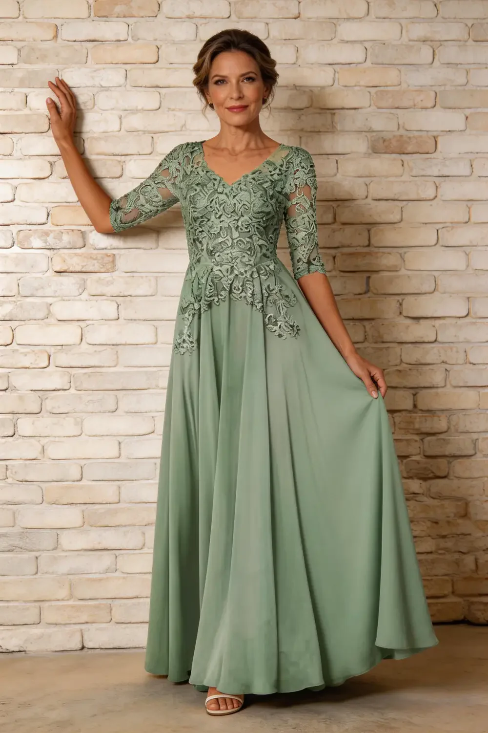 Elegant Lace Applique Chiffon A Line Mother of the Bride Dress - Image 5