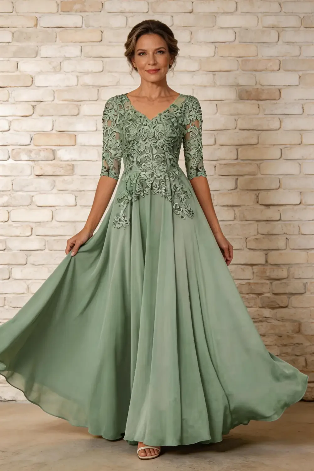 Elegant Lace Applique Chiffon A Line Mother of the Bride Dress - Image 6