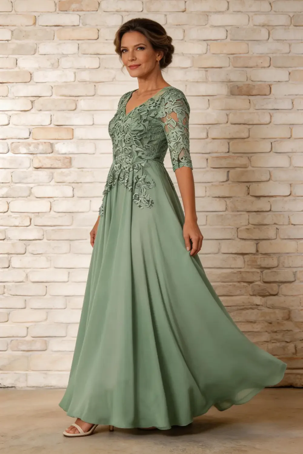 Elegant Lace Applique Chiffon A Line Mother of the Bride Dress - Image 7