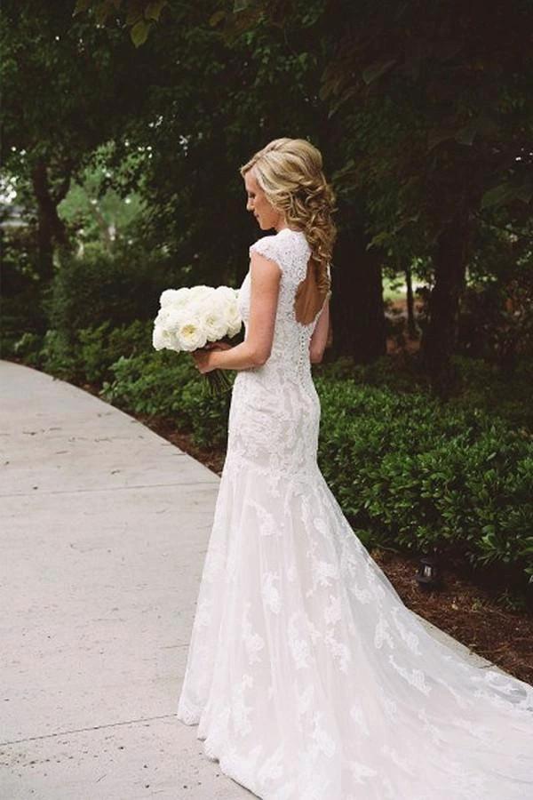 Elegant Lace Appliques Wedding Dress With Zipper Button WD048 - Image 2