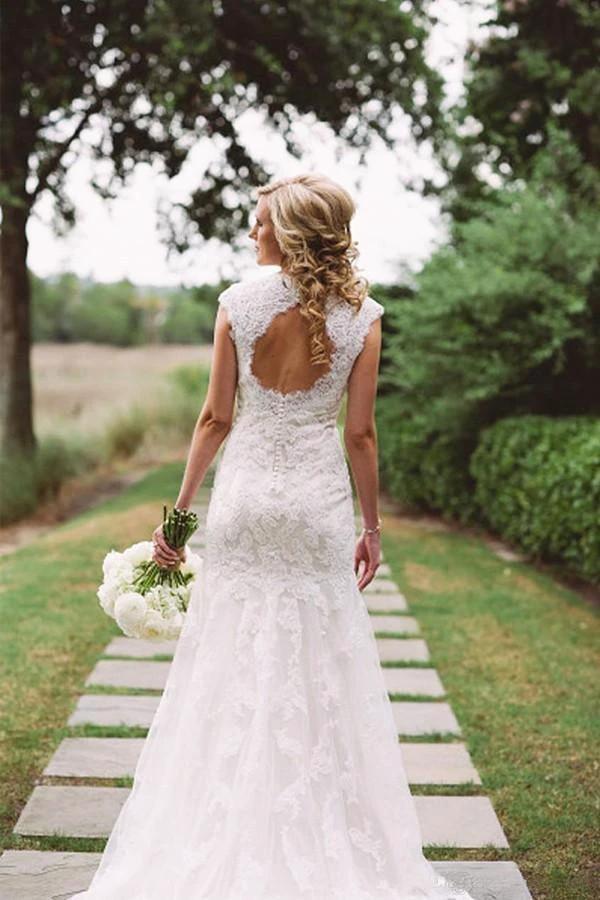 Elegant Lace Appliques Wedding Dress With Zipper Button WD048 - Image 3