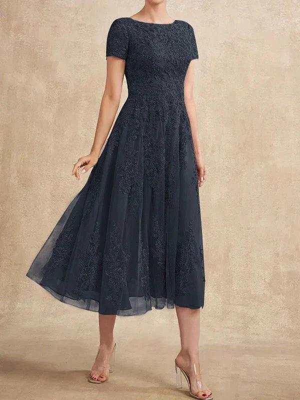 A-line Scoop Tea-Length Tulle Lace Mother of the Bride Dress - Image 11