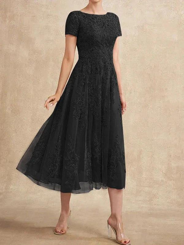 A-line Scoop Tea-Length Tulle Lace Mother of the Bride Dress - Image 17