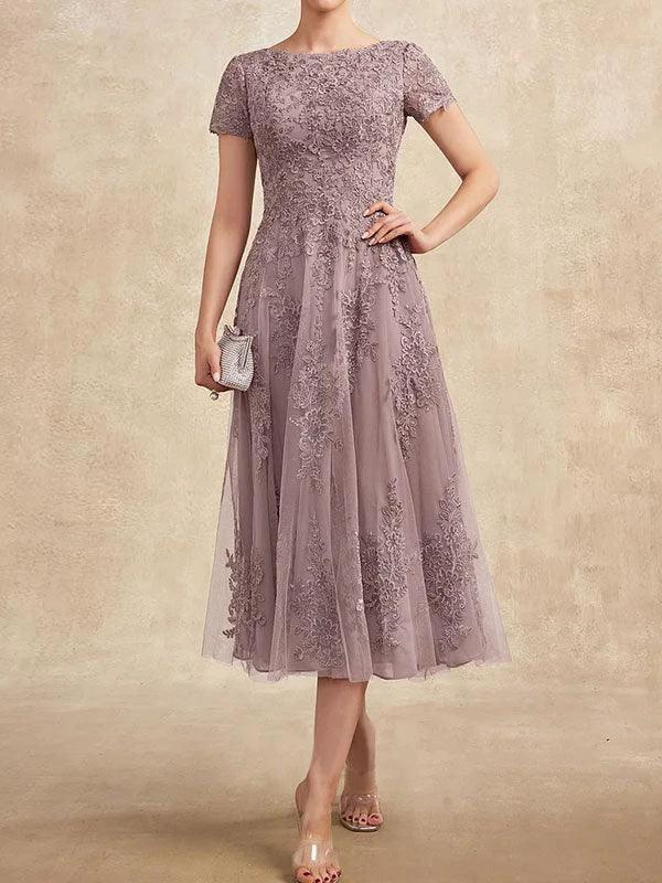 A-line Scoop Tea-Length Tulle Lace Mother of the Bride Dress - Image 5