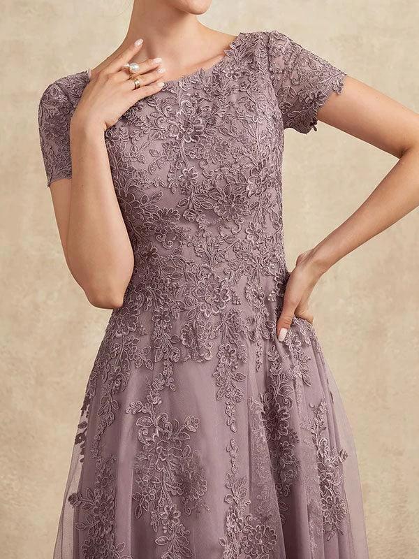 A-line Scoop Tea-Length Tulle Lace Mother of the Bride Dress - Image 8