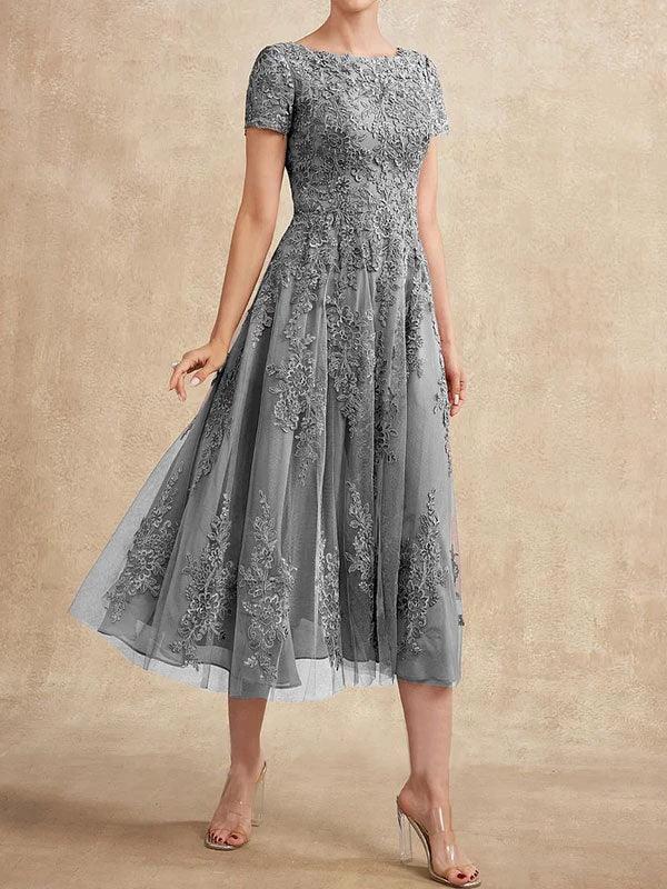 A-line Scoop Tea-Length Tulle Lace Mother of the Bride Dress - Image 9