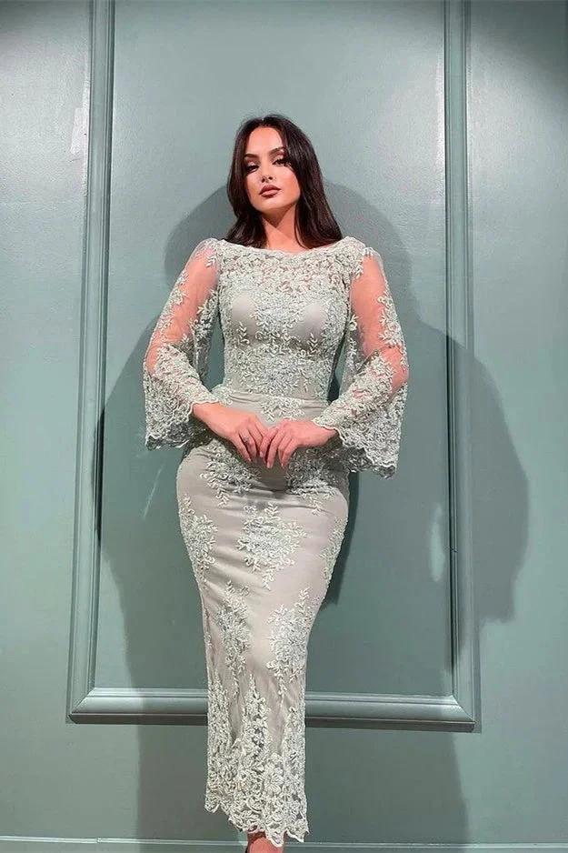 Elegant Lace Mermaid Evening Dresses With Long Sleeves - Image 2