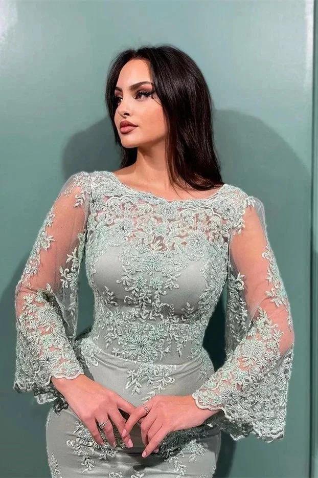 Elegant Lace Mermaid Evening Dresses With Long Sleeves - Image 3