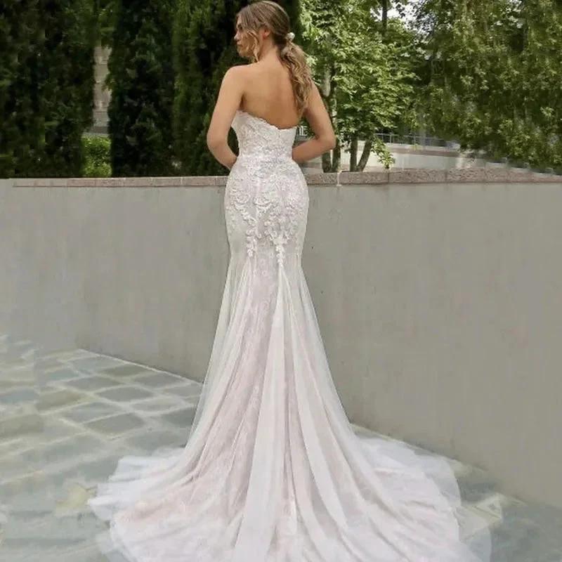 Elegant Lace Mermaid Wedding Gown  Sweetheart Sleeveless Backless Floor Length Bride Dress Sweep Train Custom Made - Image 2