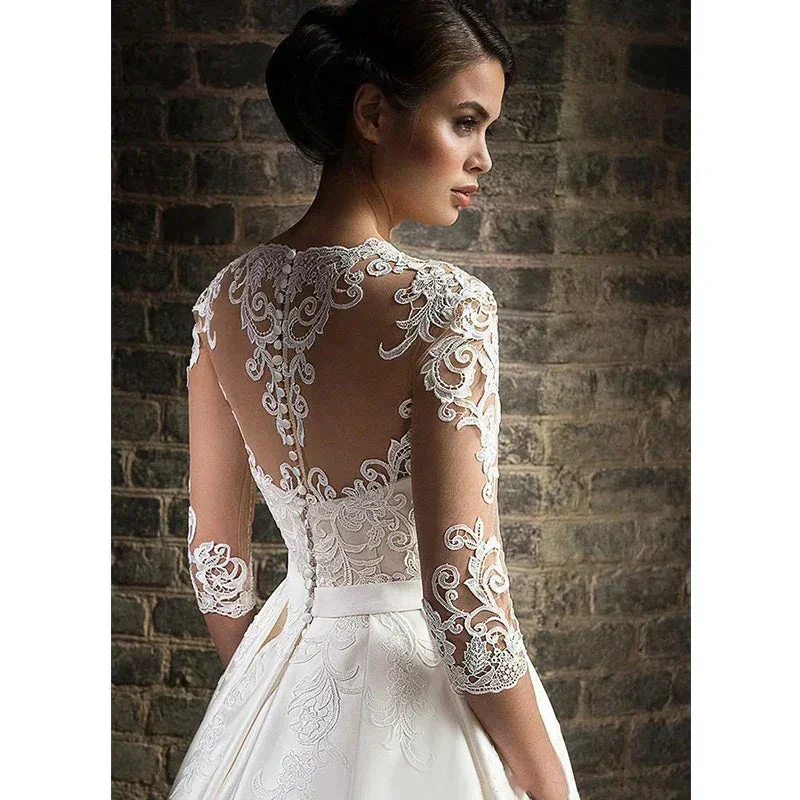 Elegant Lace Wedding Dresses Sexy Deep V-Neck Vestido De Novia Sleeve Bridal Gowns with Pockets Customized Robe Mariee - Image 3