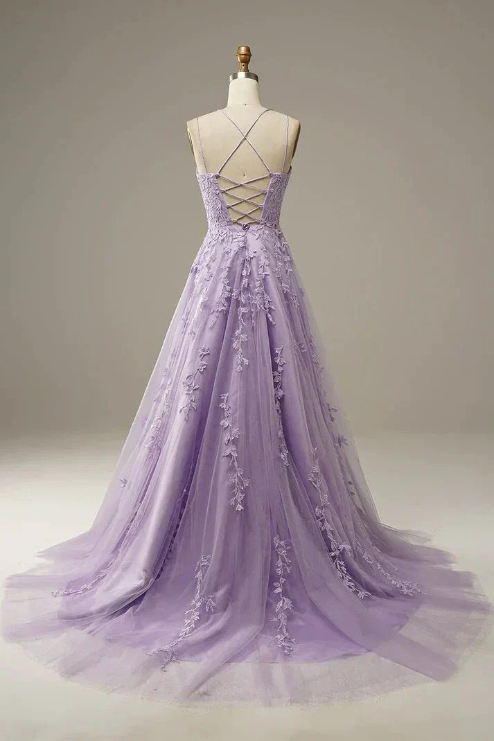 Elegant Lavender Prom Dresses A line Evening Dress Applique Party Gown Y1129 - Image 5