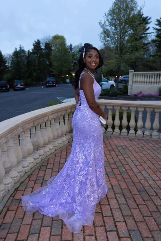 Elegant Lilac Lace Mermaid Evening Dress Lilac Evening Gown Y6478 - Image 2