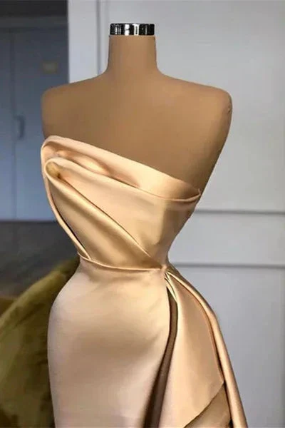 Elegant Long A-line Champagne Strapless Prom Dress With Slit - Image 2