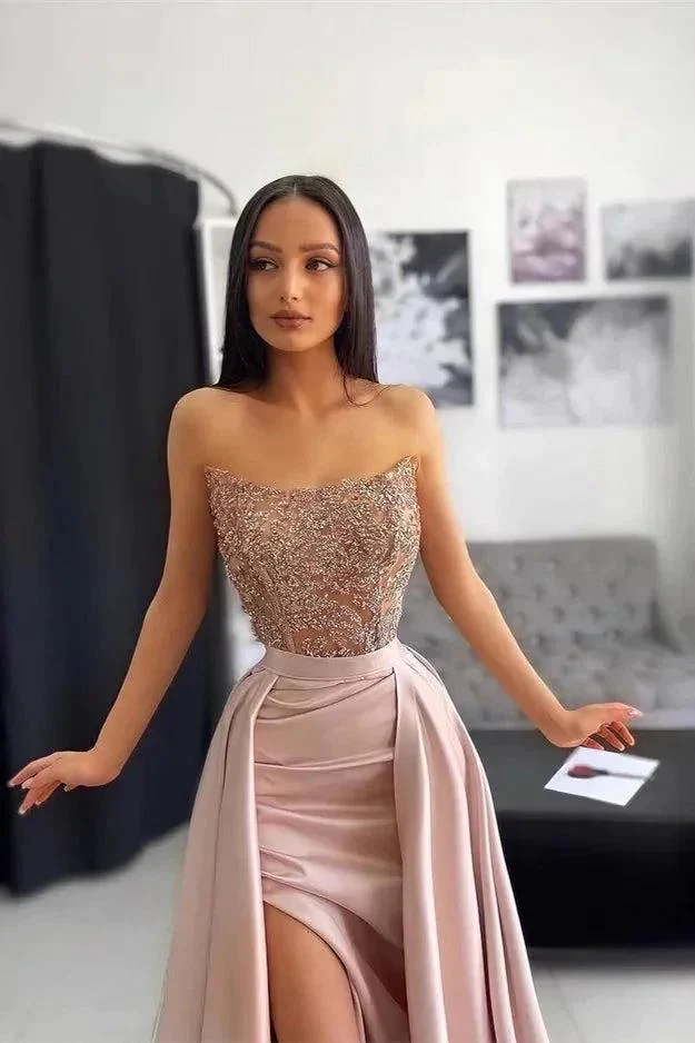 Elegant Long A-line Lace Sequined Sleeveless Prom Dress With Slit - Image 2
