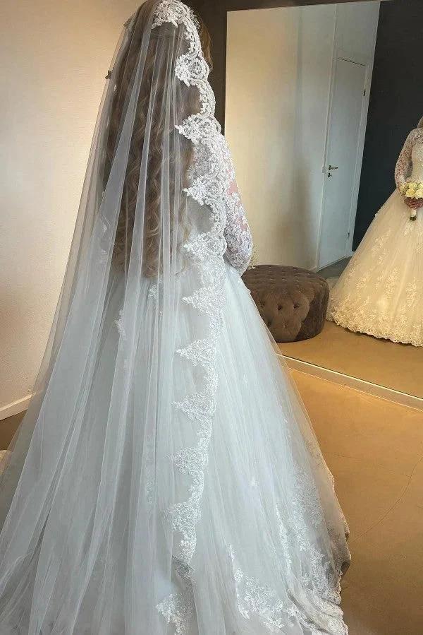 Elegant Long A-line Lace Wedding Dresses With Long Sleeves - Image 2
