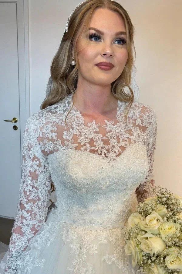 Elegant Long A-line Lace Wedding Dresses With Long Sleeves - Image 3