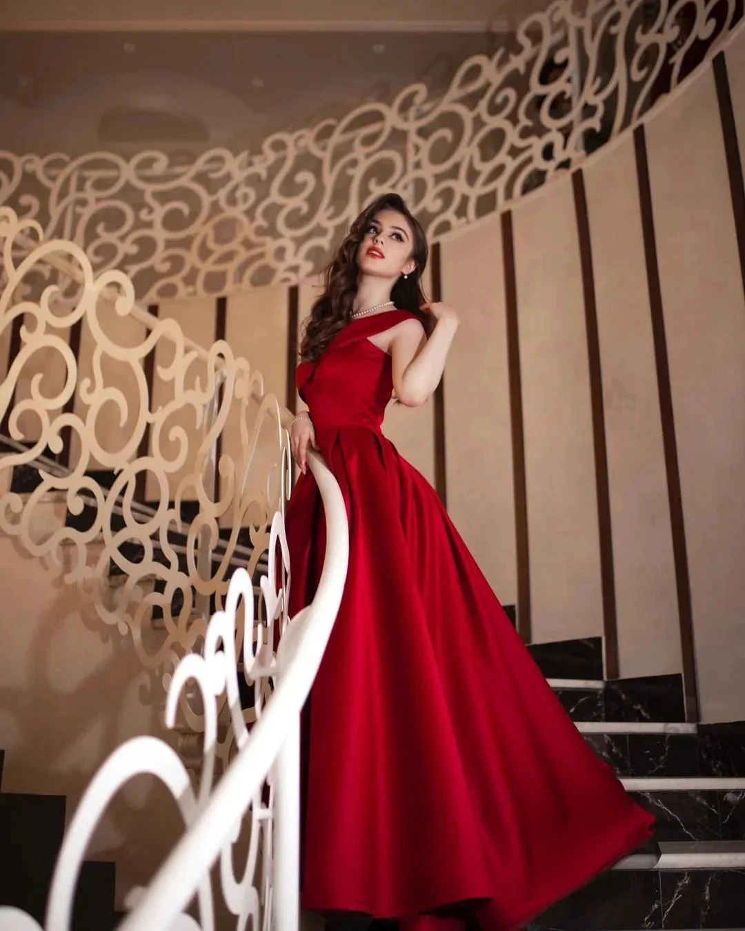 Elegant Long A-line Off-the-shoulder Satin Red Prom Dress - Image 4