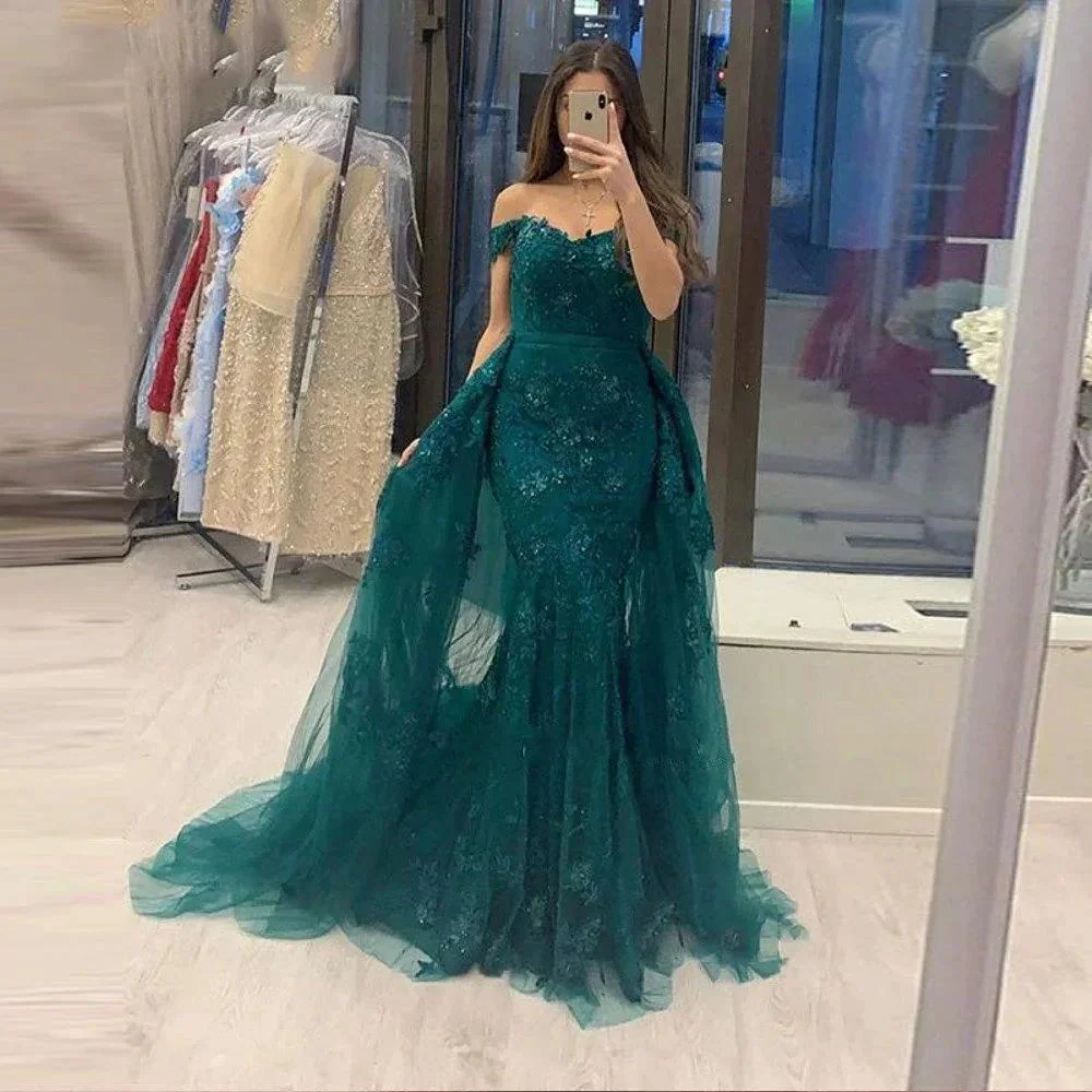 Elegant Long A-line Off-the-shoulder Tulle Lace Prom Dress - Image 2