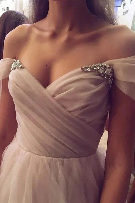 Elegant Long A-line Off the Shoulder Tulle Prom Dresses - Image 2