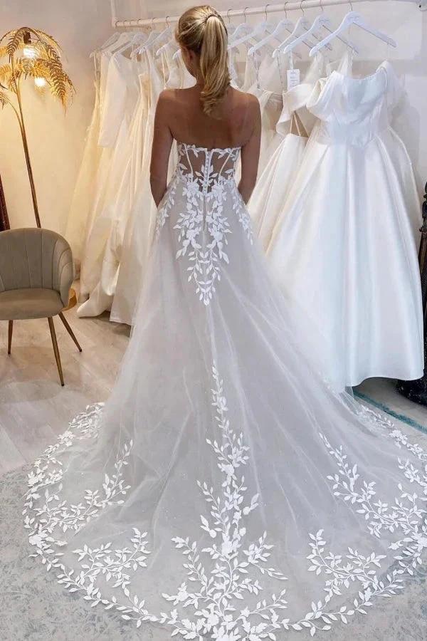 Elegant Long A-line Off-the-shoulder V-neck Appliques Wedding Dress - Image 2