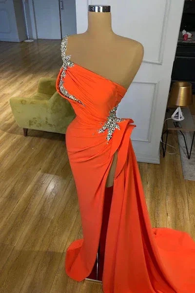 Elegant Long A-line One Shoulder Sequined Sleeveless Prom Dress With Slit - Image 2