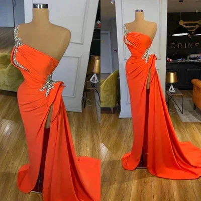 Elegant Long A-line One Shoulder Sequined Sleeveless Prom Dress With Slit - Image 3