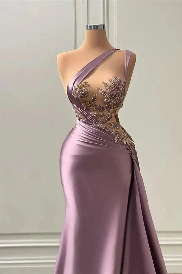 Elegant Long A-line One Shoulder Sleeveless Prom Dress With Appliques - Image 2