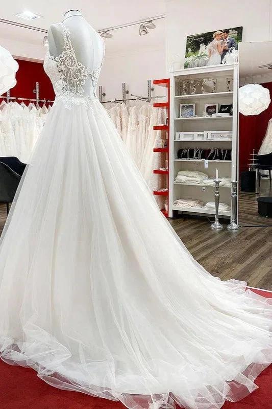 Elegant Long A-line Princess Tulle Sweetheart Ruffles Wedding Dress - Image 3