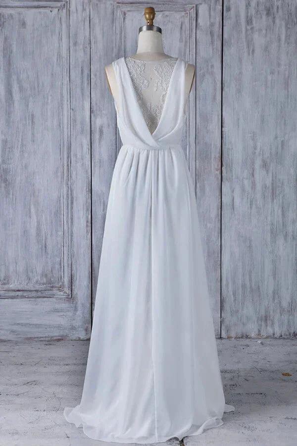 Elegant Long A-line Ruffle Lace Chiffon Wedding Dress - Image 2